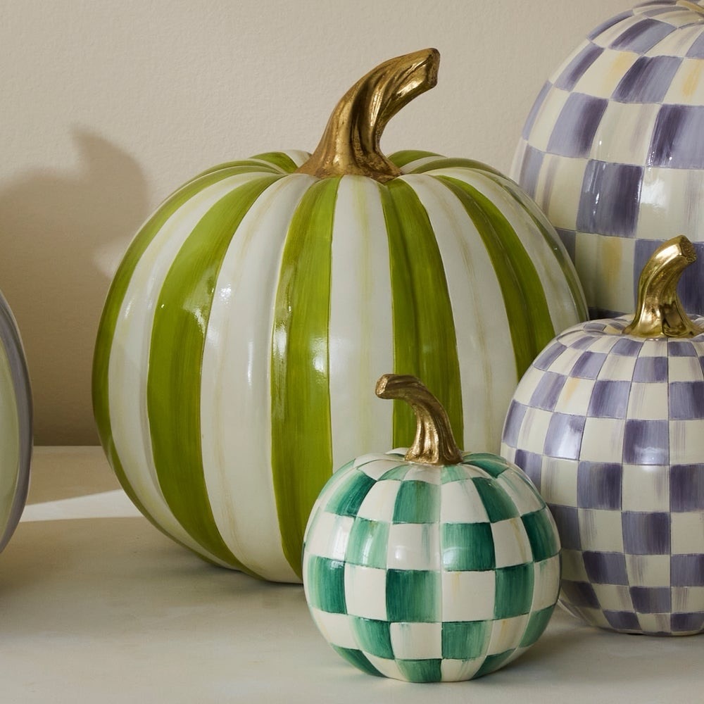 Brand New MacKenzie-Childs Moss Green & White Stripe Medium Pumpkin, NWT. - Picture 2 of 3